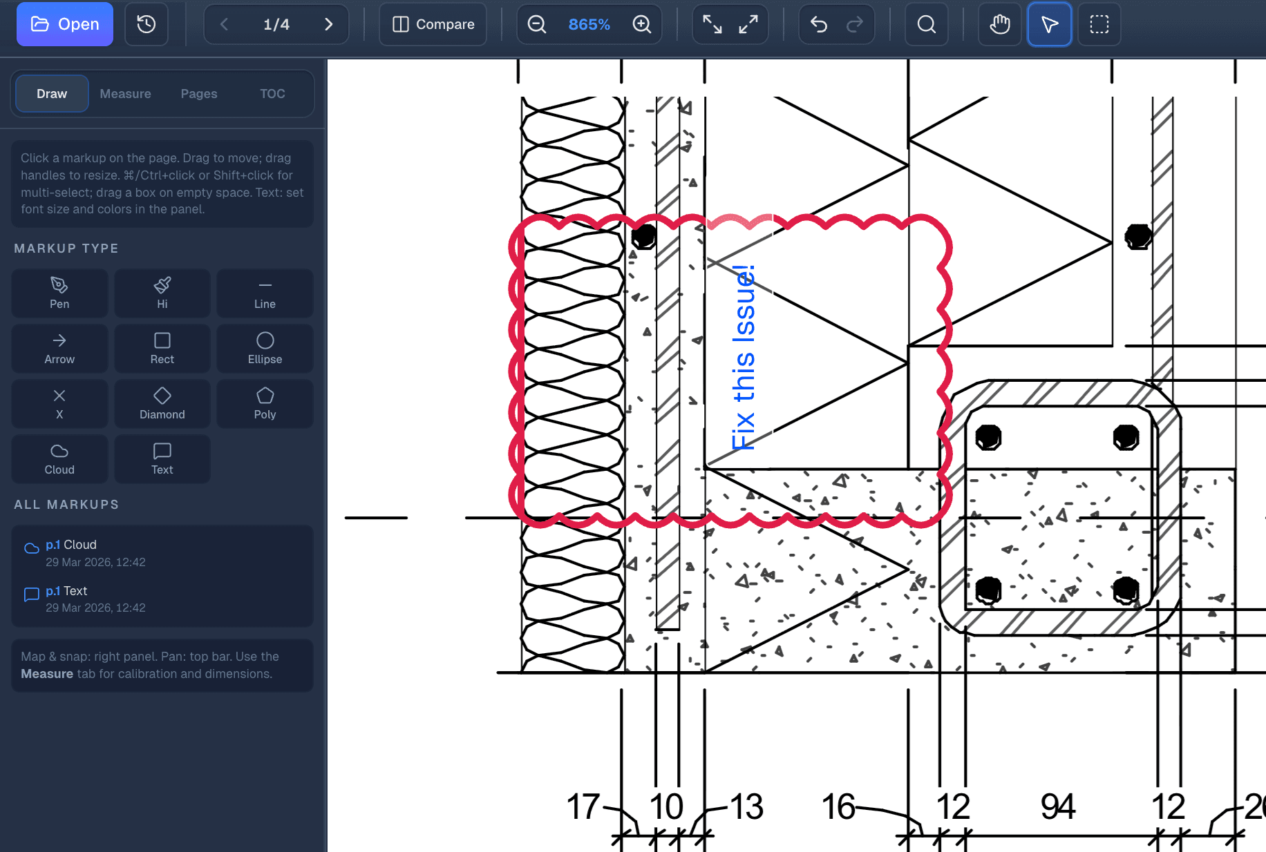 PlanSync issue pins on a construction drawing